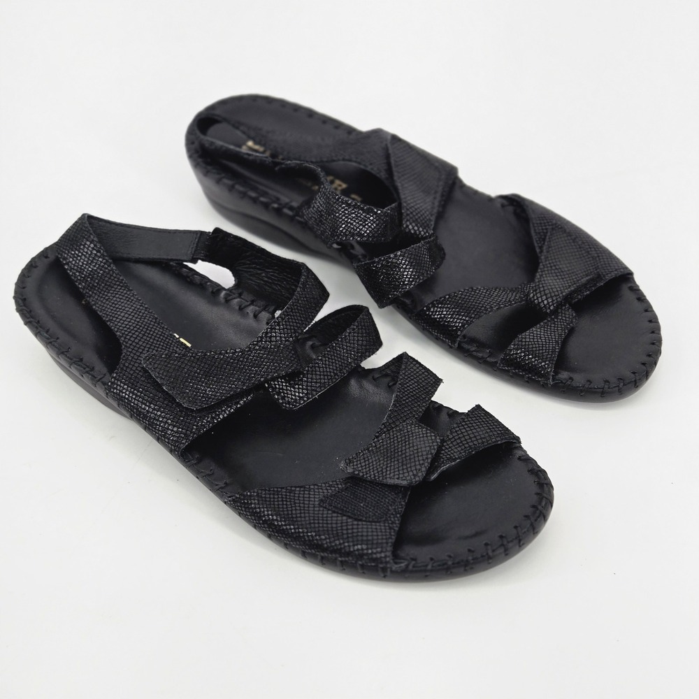La Plume Becka Black Metallic Snakeskin Leather Orthotic Slingback Sandals 41 10 - Picture 2 of 11